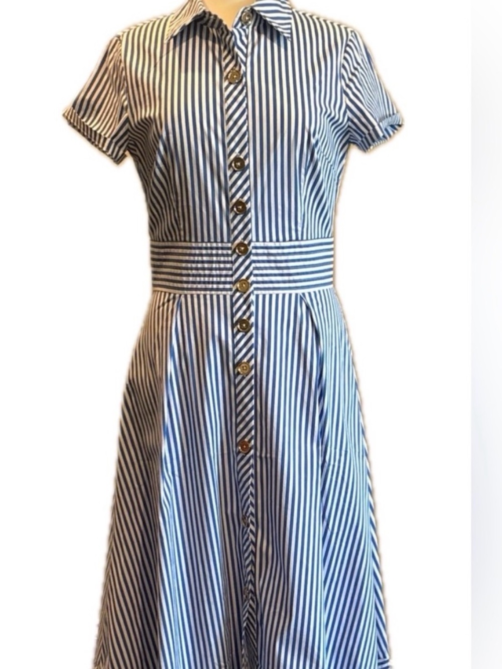 CK Bradley Monaco Navy Stripe Midi Shirt Dress – Size S